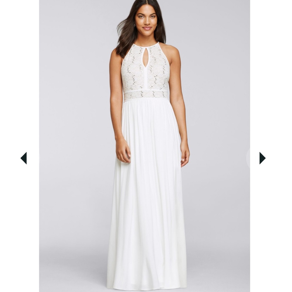 NW Night Way Halter Keyhole Lace Sequin Bodice Maxi Dress